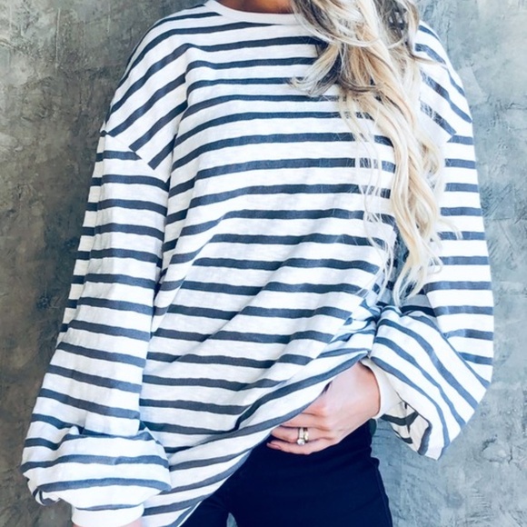 stripped balloon sleeves shirt - Picture 3 of 5